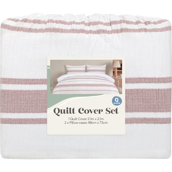 Queen Quilt Cover Set Pink Stripes each