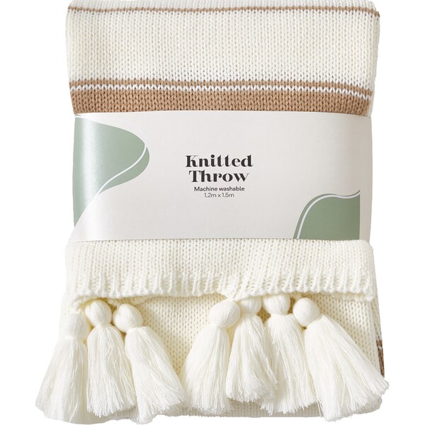 Knitted Throw Taupe Stripes each