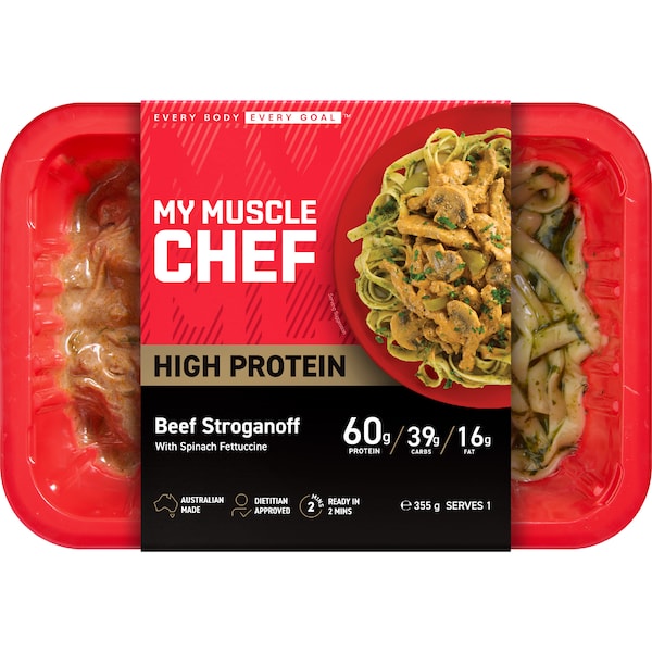 My Muscle Chef Beef Stroganoff With Spinach Fettuccini 355g