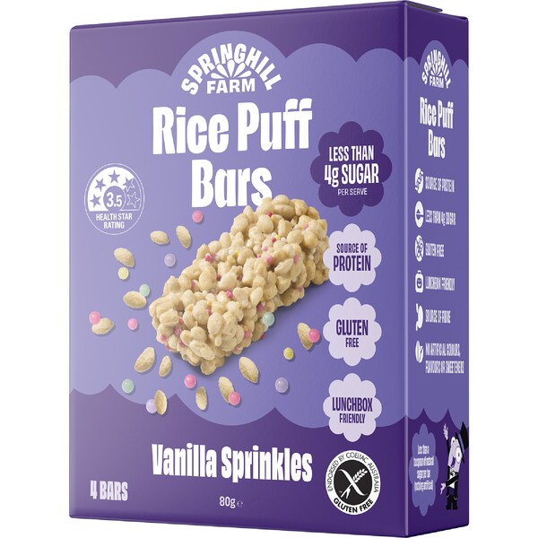 Springhill Farm Rice Puff Bars Vanilla Sprinkles 4 pack