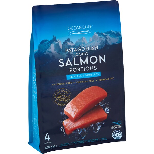 Ocean Chef Patagonian Coho Salmon Portions Skinless 500g