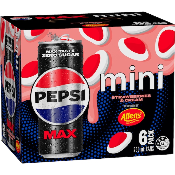 Pepsi Max Cans Strawberries & Cream 250mL x 6 pack
