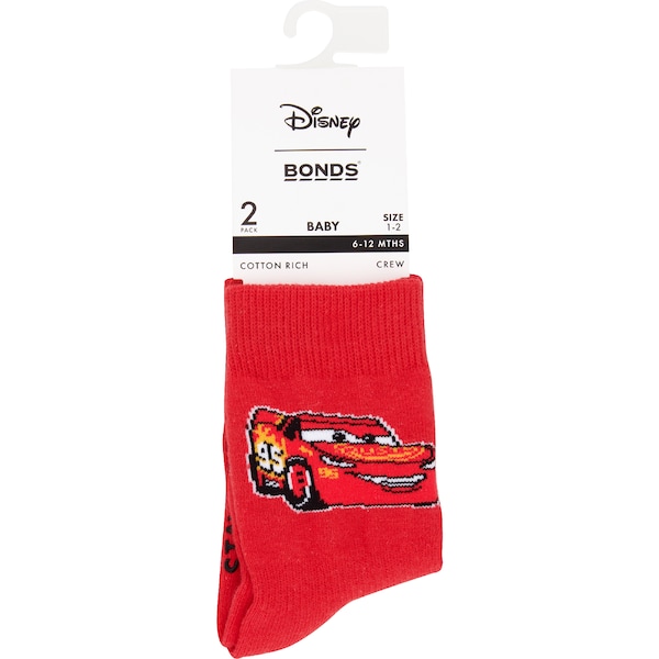 Bonds Disney Cars Baby Crew Socks Size 1-2 Assorted 2 pack