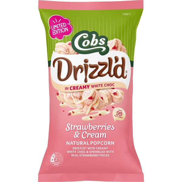 Cobs Drizzl'd Popcorn Strawberries & Cream 110g