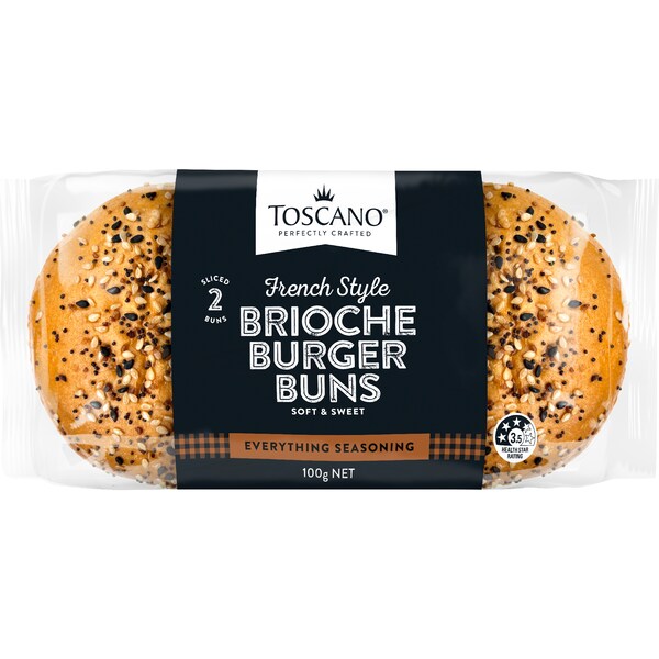 Toscano French Style Brioche Burger Buns Everything Seasoning 2 pack