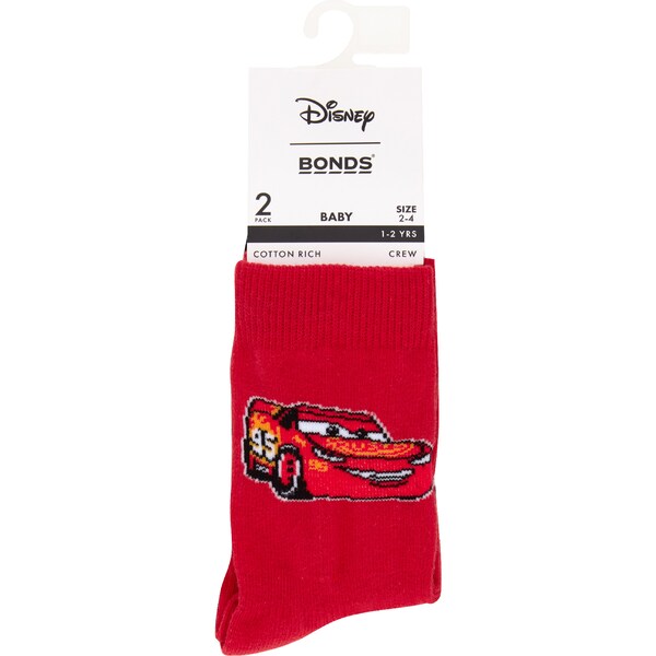 Bonds Disney Cars Baby Crew Socks Size 2-4 Assorted 2 pack
