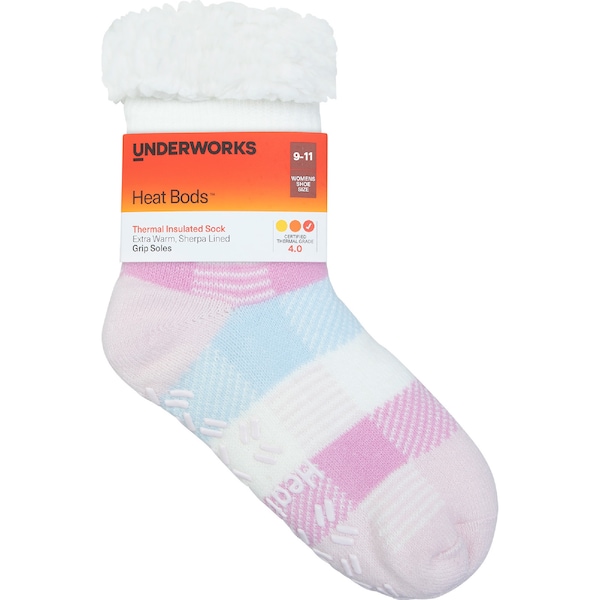 Underworks Womens Heat Bod Sherpa Socks Plaid Size 9-11 each