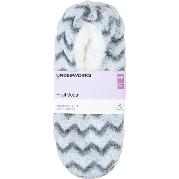 Underworks Womens Heat Bods Snoozees Slip On Grey Size 9-11 each