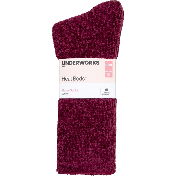 Underworks Womens Heat Bods Home Crew Socks Wine Size 5-10 each