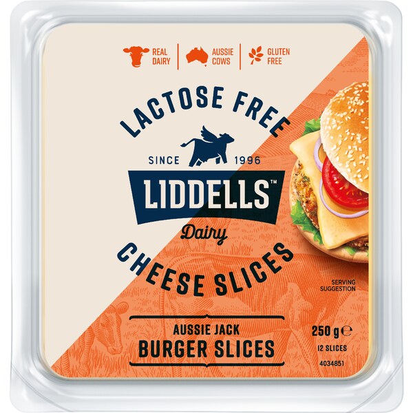 Liddells Lactose Free Cheese Aussie Jack Burger Slices 250g