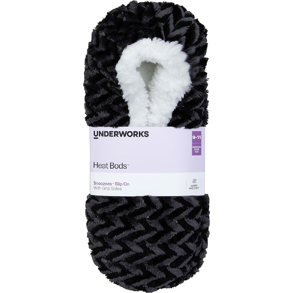 Underworks Womens Heat Bods Snoozees Slip On Black Size 9-11 each