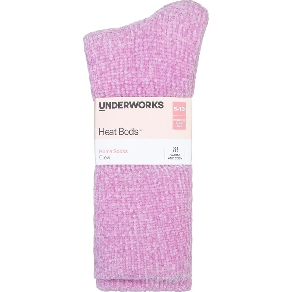 Underworks Womens Heat Bods Home Crew Socks Pink Size 5-10 each