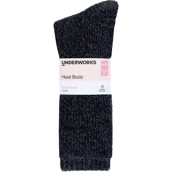 Underworks Womens Heat Bods Home Crew Socks Grey Size 5-10 each