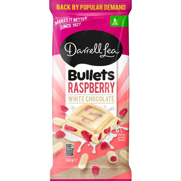 Darrell Lea White Chocolate Bullets Raspberry Block 160g