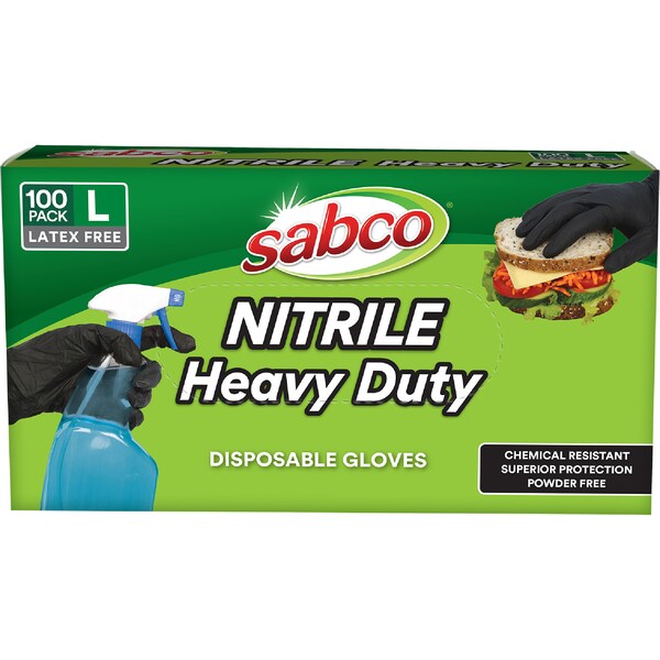 Sabco Nitrile Heavy Duty Disposable Gloves Large 100 pack