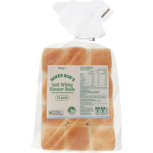 Baker Bob's Soft White Dinner Rolls 12 pack
