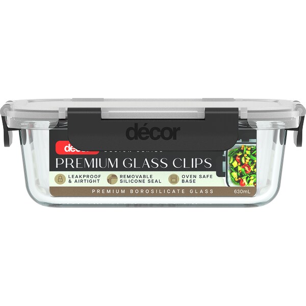 Decor Premium Glass Clips Container 630mL each