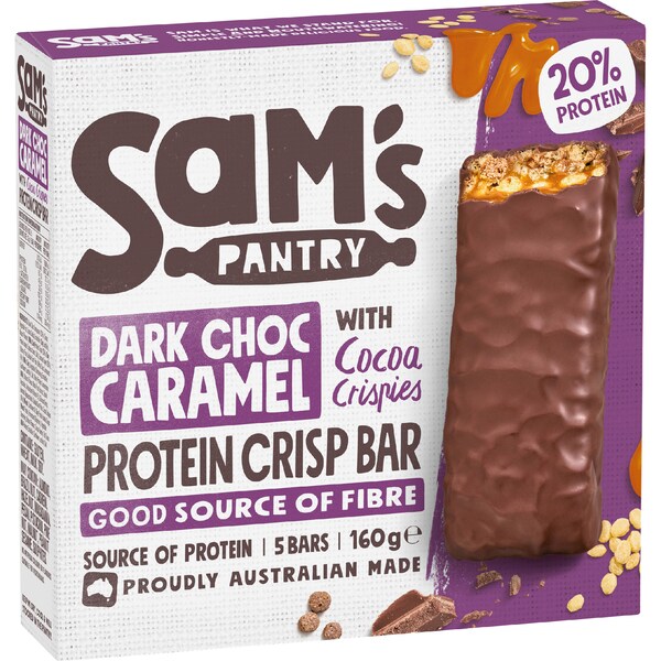Sam's Pantry Protein Crisp Bars Dark Choc Caramel 5 pack