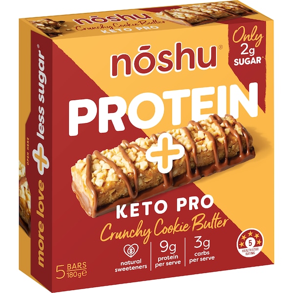 Noshu Protein Plus Keto Pro Bars Crunchy Cookie Butter 5 pack