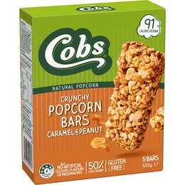 Cobs Crunchy Popcorn Bars Caramel & Peanut 5 pack – Woolworths
