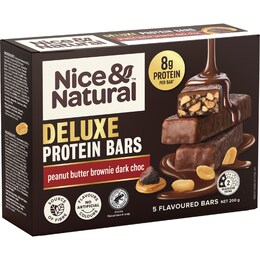Nice & Natural Deluxe Protein Bars Peanut Butter Brownie Dark Choc 5 pack – Woolworths