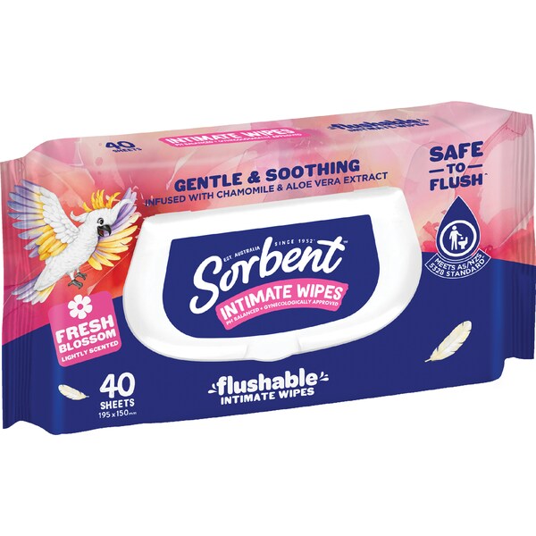 Sorbent Flushable Intimate Wipes 40 pack