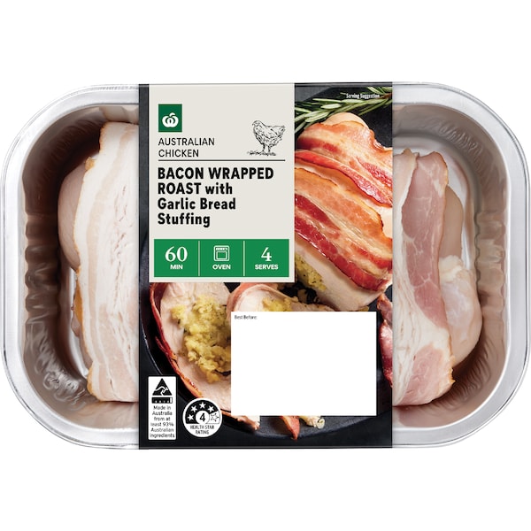 Woolworths Bacon Wrapped Boneless Rolled With Garlic Bread Stuffing 500g - 1kg