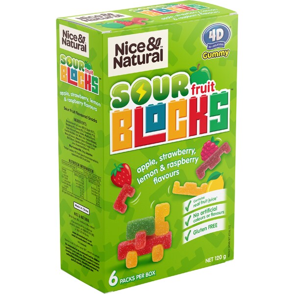 Nice & Natural Sour Fruit Blocks Apple Strawberry Lemon & Raspberry 6 pack