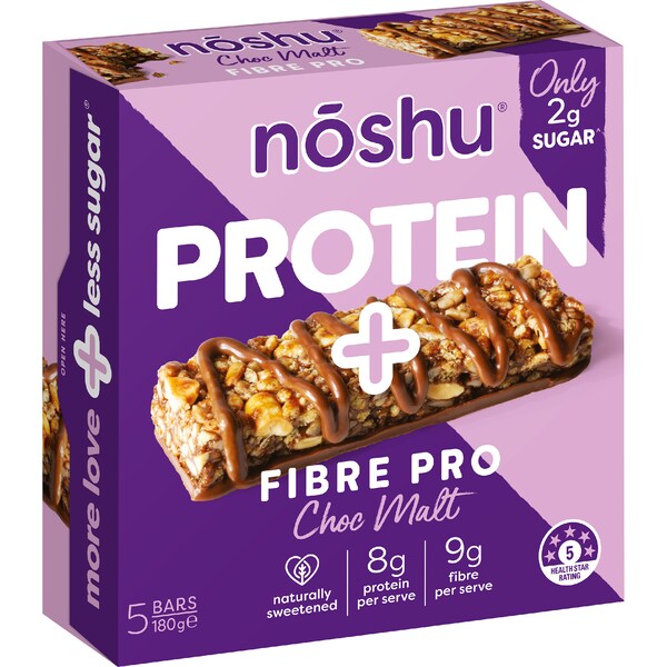 Noshu Protein Plus Fibre Pro Bars Choc Malt 5 pack