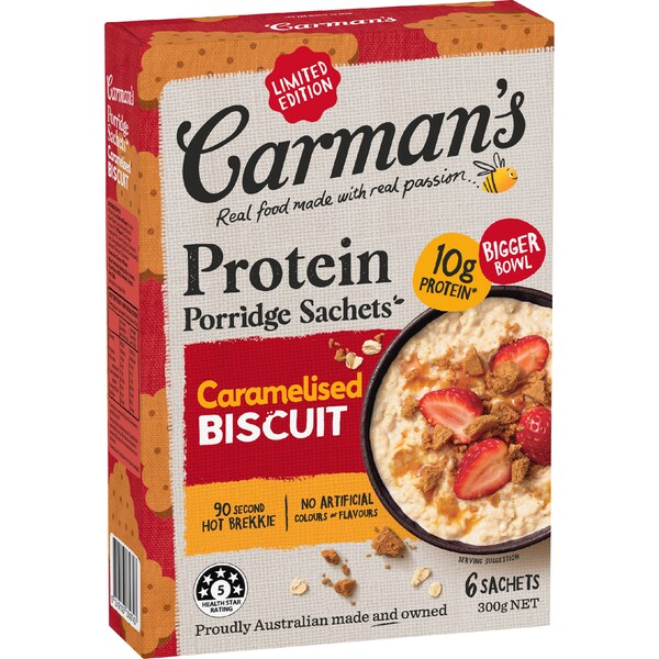 Carman's Protein Porridge Sachets Caramelised Biscuit 6 pack