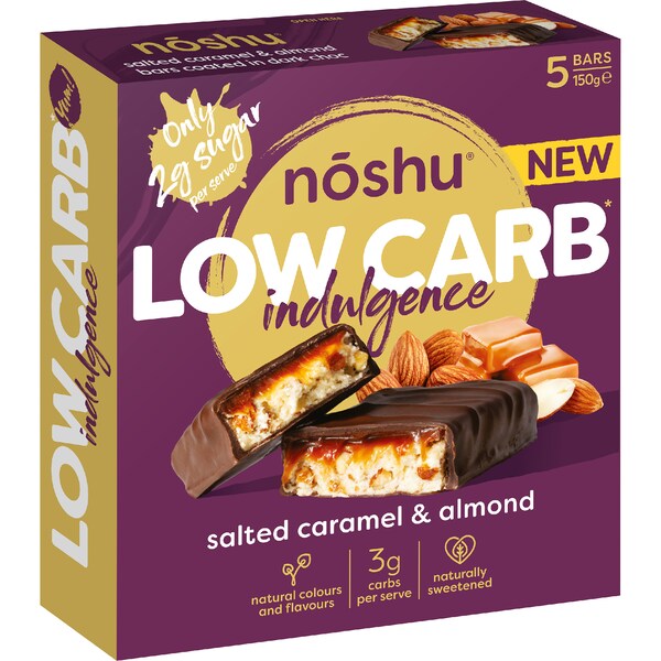 Noshu Low Carb Salted Caramel & Almond Indulgence Bars 5 pack