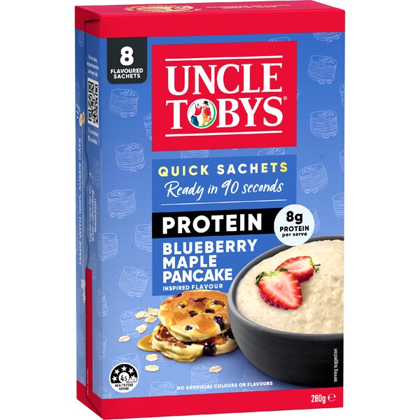 Uncle Tobys Oats Protein Quick Sachets Blueberry Maple Pancake 8 pack
