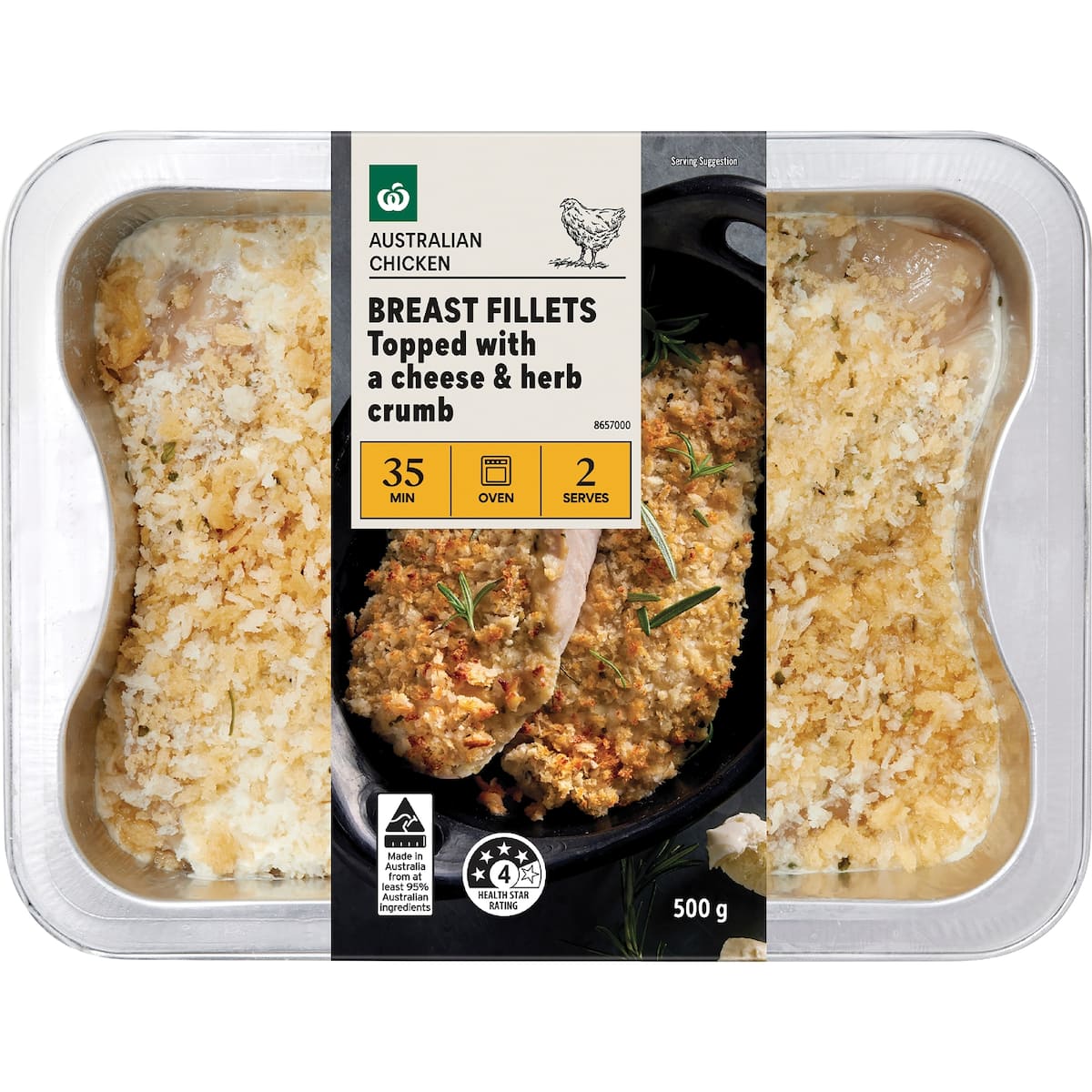 Woolworths Chicken Breast Fillets With Cheese & Herb Crumb 500g | bunch
