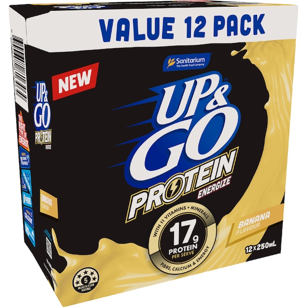 Up&Go Protein Energize Liquid Breakfast Banana 250mL x 12 pack