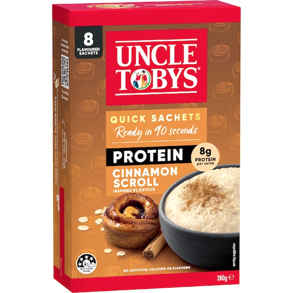 Uncle Tobys Oats Protein Quick Sachets Cinnamon Scroll 8 pack