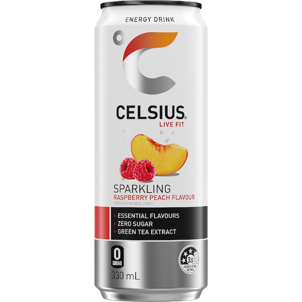 Celsius Live Fit Sparkling Energy Drink Raspberry Peach Can 330mL