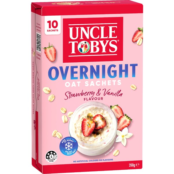 Uncle Tobys Overnight Oat Sachets Strawberry & Vanilla 10 pack
