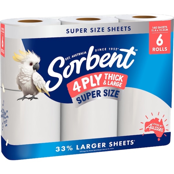 Sorbent Thick & Large 4Ply Toilet Paper 6 pack