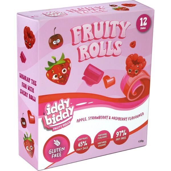 Iddy Biddy Fruity Rolls Apple Strawberry & Raspberry 12 pack