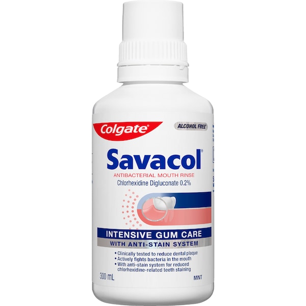Colgate Savacol Mouth Wash Anti Stain Antibacterial Mint Rinse 300mL
