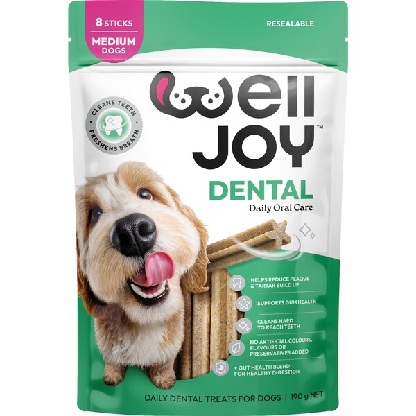 WellJoy Dental Dog Stick Treats Medium 8 pack