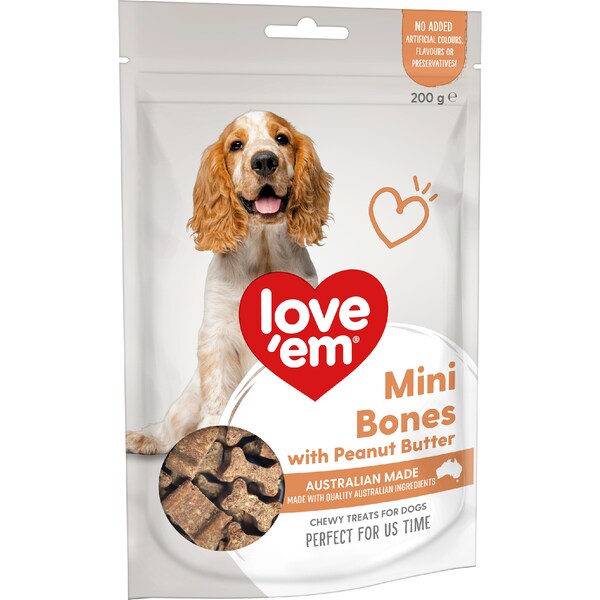 Love'em Mini Bones Chewy Dog Treats With Peanut Butter 200g