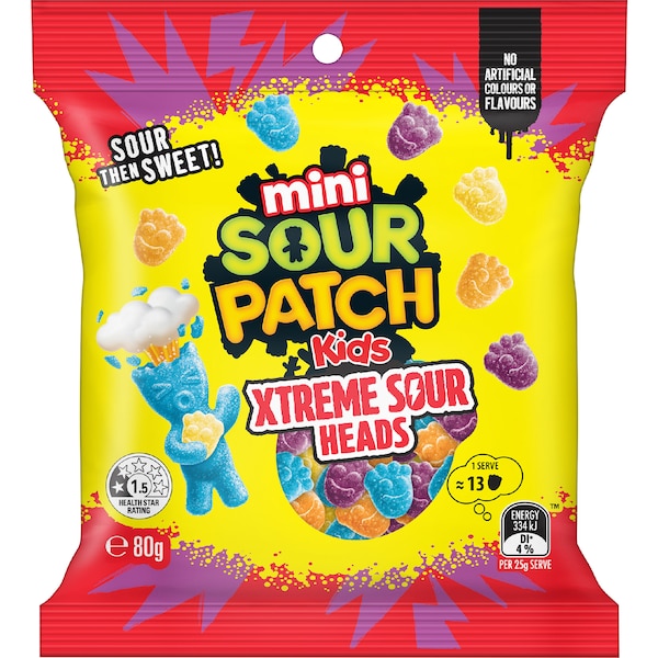 Sour Patch Kids Mini Xtreme Sour Heads Lollies 80g