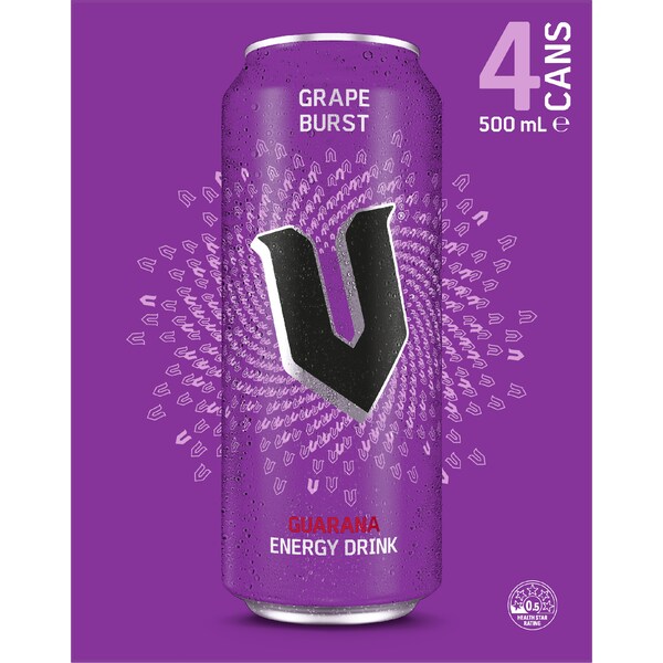 V Energy Energy Drink Grape Burst Cans 500mL x 4 pack
