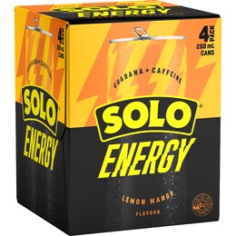 Solo Energy Drink Lemon Mango Cans 250ml x 4 pack – Woolworths