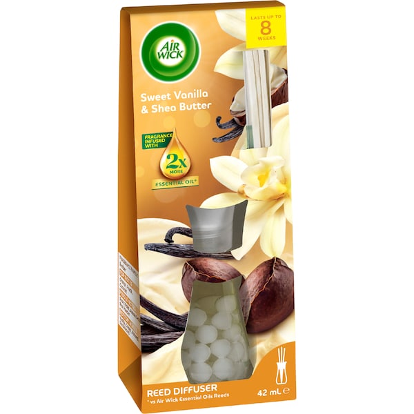 Air Wick 2x Essential Oil Reed Diffuser Sweet Vanilla & Shea Butter 42mL