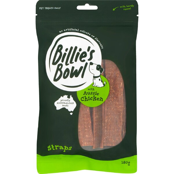 Billie's Bowl Dog Treat Straps With Aussie Chicken 180g