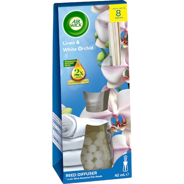 Air Wick 2x Essential Oil Reed Diffuser Linen & White Orchard 42mL