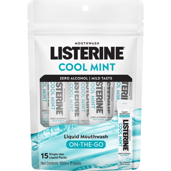 Listerine Liquid Mouthwash On The Go Zero Alcohol 10mL x 15 pack