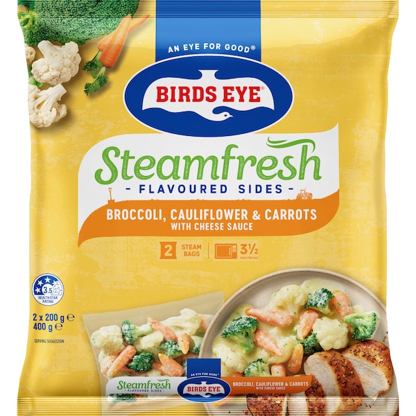 Birds Eye Steamfresh Broccoli Carrots & Cauliflower With Cheese Sauce 400g